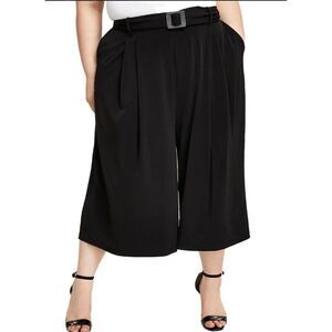 Calvin Klein Women's Plus Black Pleated Belted Cropped Wide Leg Pants 1X